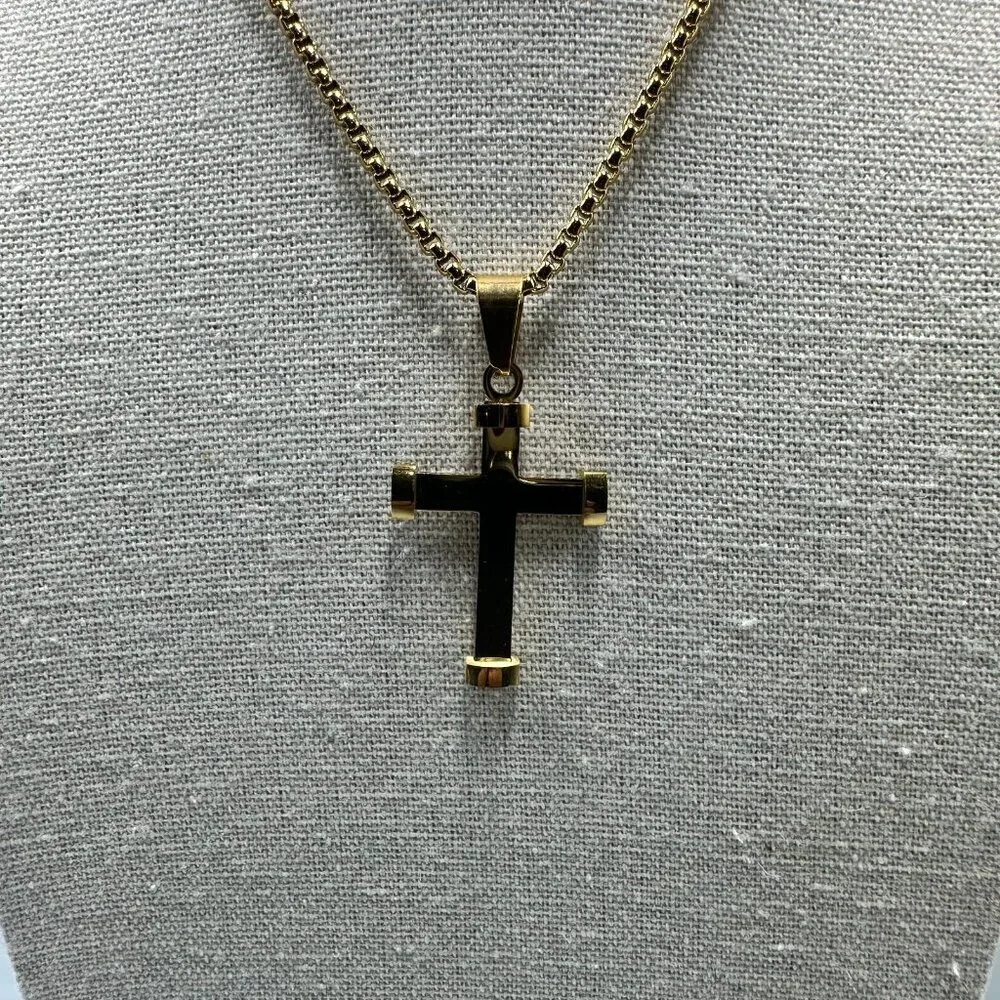 3/$30 Pendant Necklace Gold Tone Stainless Steel Chain Religious Faith